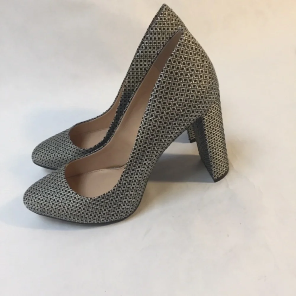 Vince Camuto Perforated Metallic Gray Block Heel Pumps